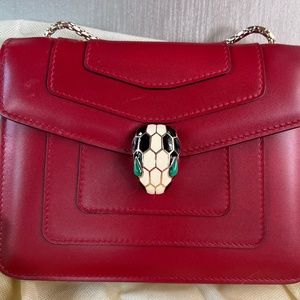 Red Bvlgari Clutch/Handbag with Green Eyed Snake